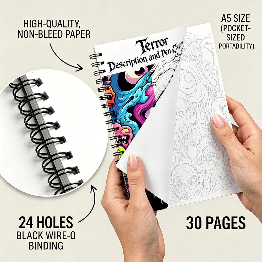Horror Tracing and Pencil Control Adult Coloring Book A5 Size 30 Pages Spiral Bound Thick Paper Single Sided Relaxation Peaceful Soul Healing Home Decor Self Care Activity Book Birthday Gift Party Favor Horror Present