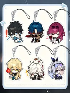 2D Anime Character Acrylic Keychain Set, 6 Pieces Transparent Phone Charm, Detachable Lobster Clasp, Backpack Pendant, Gift & Collectible