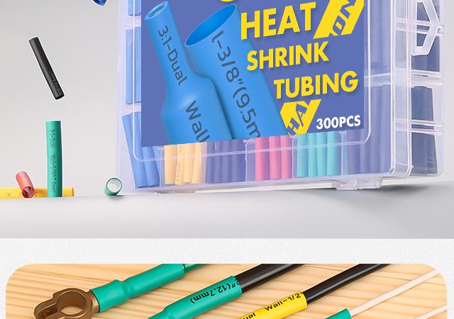 haisstronica 300PCS Heat Shrink Tubing,3:1 Ratio Marine Heat Shrink Tube Kit 6 Colors 3 Sizes Black, Red, Blue, Yellow,Green