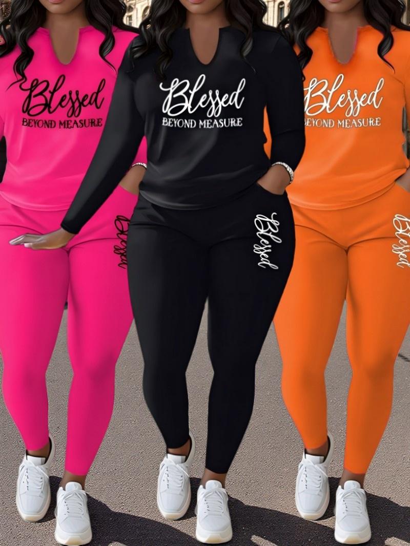 [2pcs Print Set] Big Size Women'S Fashion Two-piece Set Loose Long-Sleeve Oversized Round Neck Casual Print