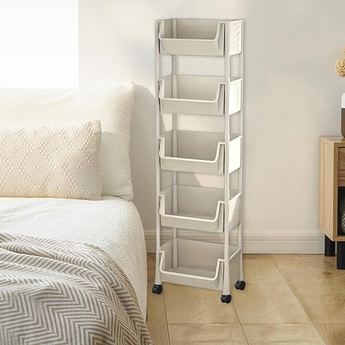 Multifunctional Multi-Layer Plastic Storage Cart with Wheels, Layered Shelf Organizer Bathroom Storage Rack for Bedroom Kitchen Bathroom Living Room