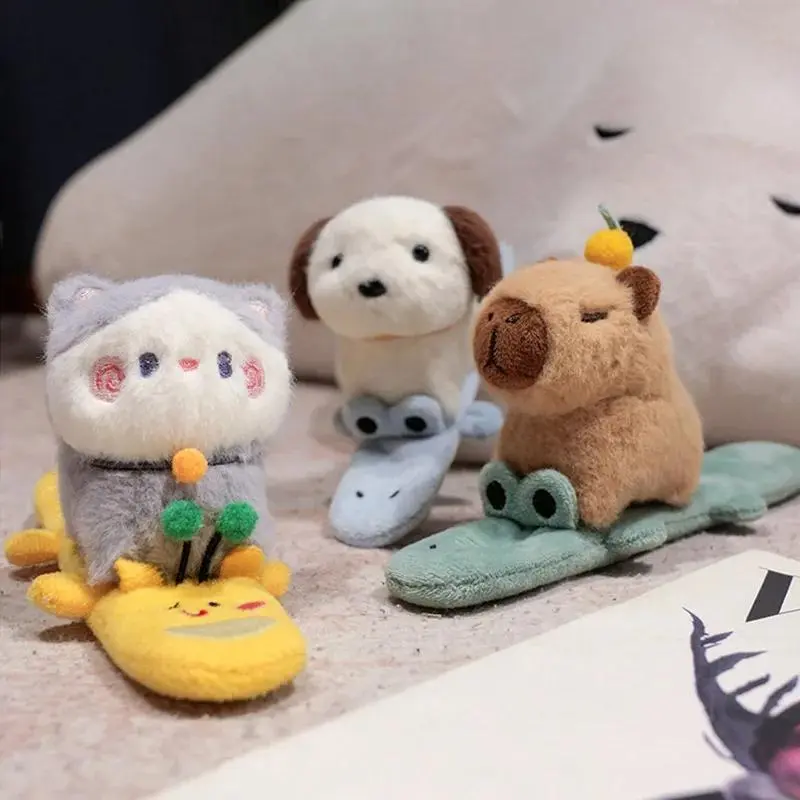 Lovely Animal Slap Snap Wrap Wristband Bracelet Capybara Dog Cat Plush Hand Ring Wristband Kids Toys Creative Funny Gift