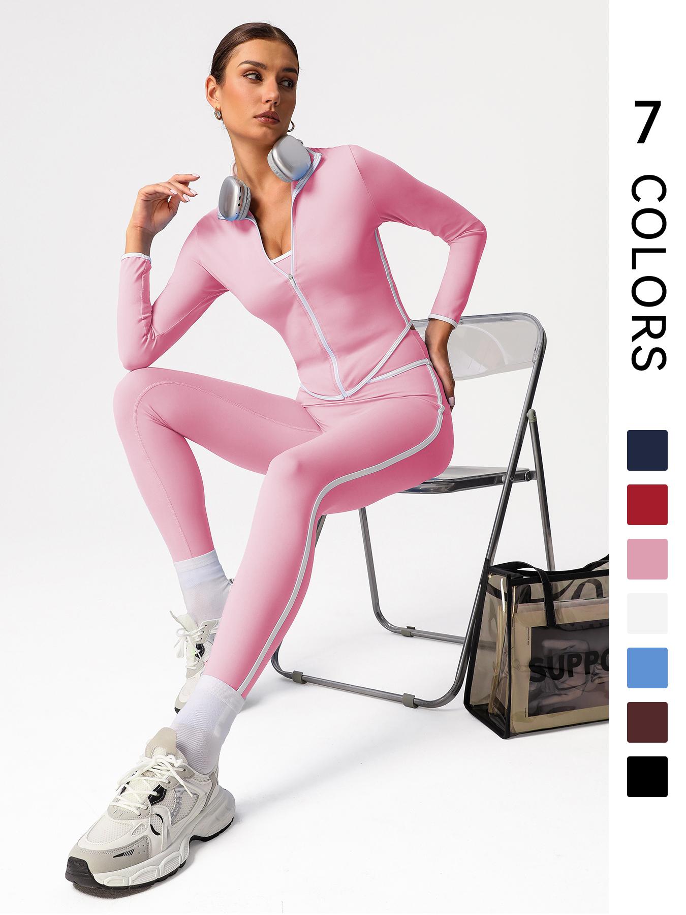 Women's Long Sleeve Crop Top & High Waist Leggings Sportswear Set, Comfy Breathable Sports Outfits for Yoga Gym Workout Running, Ladies Sportswear for All Seasons