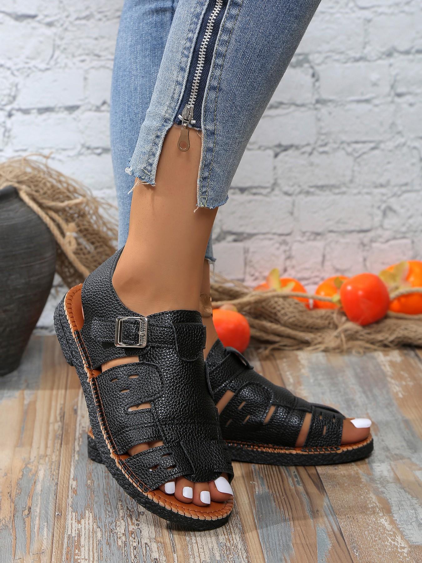 Women's Fashionable Plain Color Roman Sandals, Fashionable Comfy Sandals, Casual Versatile Flat Sandals for Summer, Lightweight Breathable Comfortable Shoes for Daily Wear, Girl