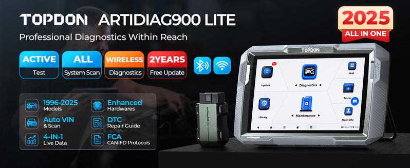 TOPDON Car Diagnostic Tool ArtiDiag900 Lite with BiDirectional Scan, FCA Gateway and CAN-FD, Full Systems Diagnosis with 8+ Reset Services, Wireless Bluetooth OBD2 scanner, AutoVIN, 2-Year Free Update