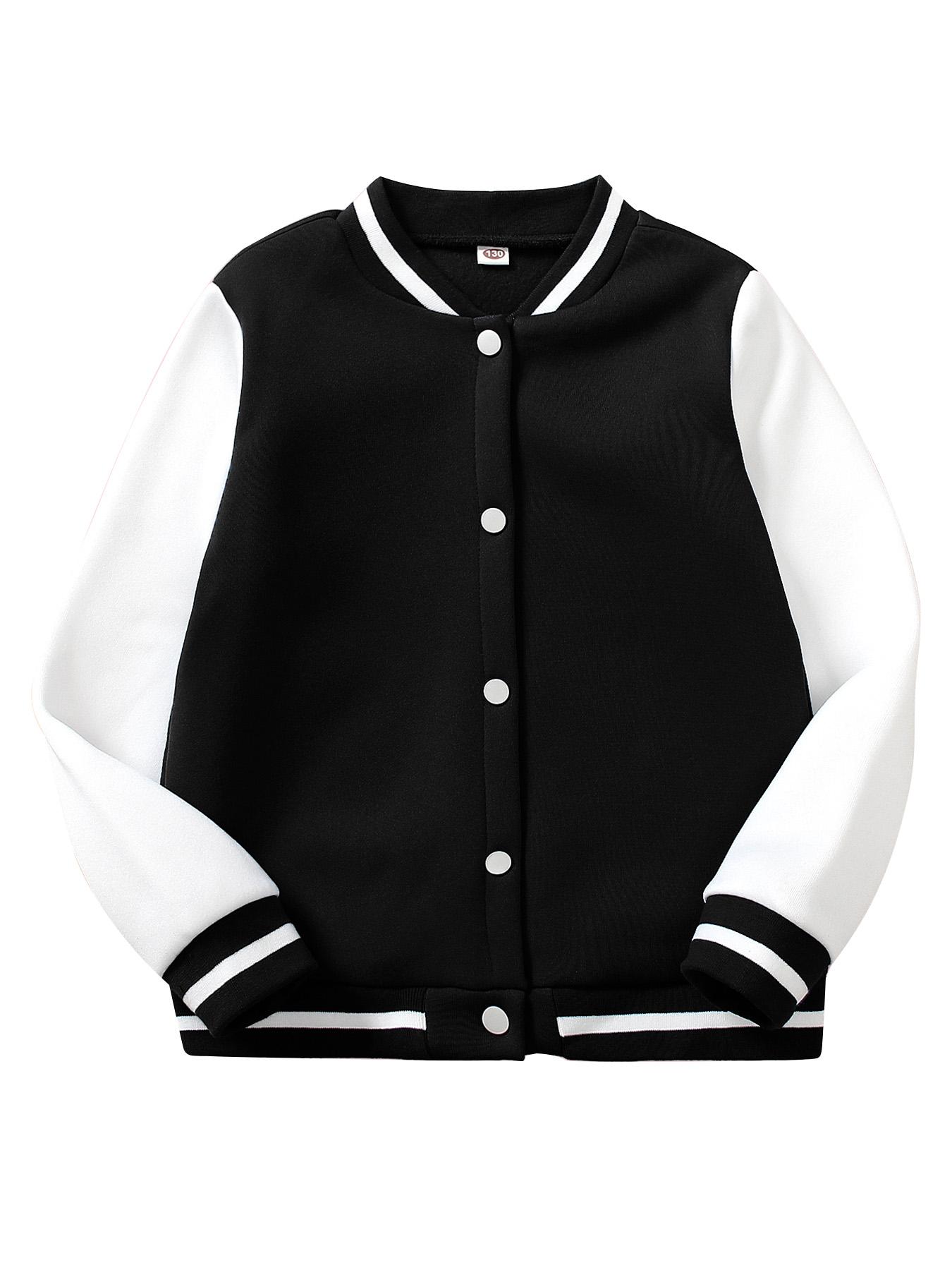 Girls' Spring & Fall Fashion Kpop Series Print Fleece Lined Jacket, Cute Letter Pattern Baseball Coat, Casual Preppy Style Outerwear, Casual Comfy Jacket