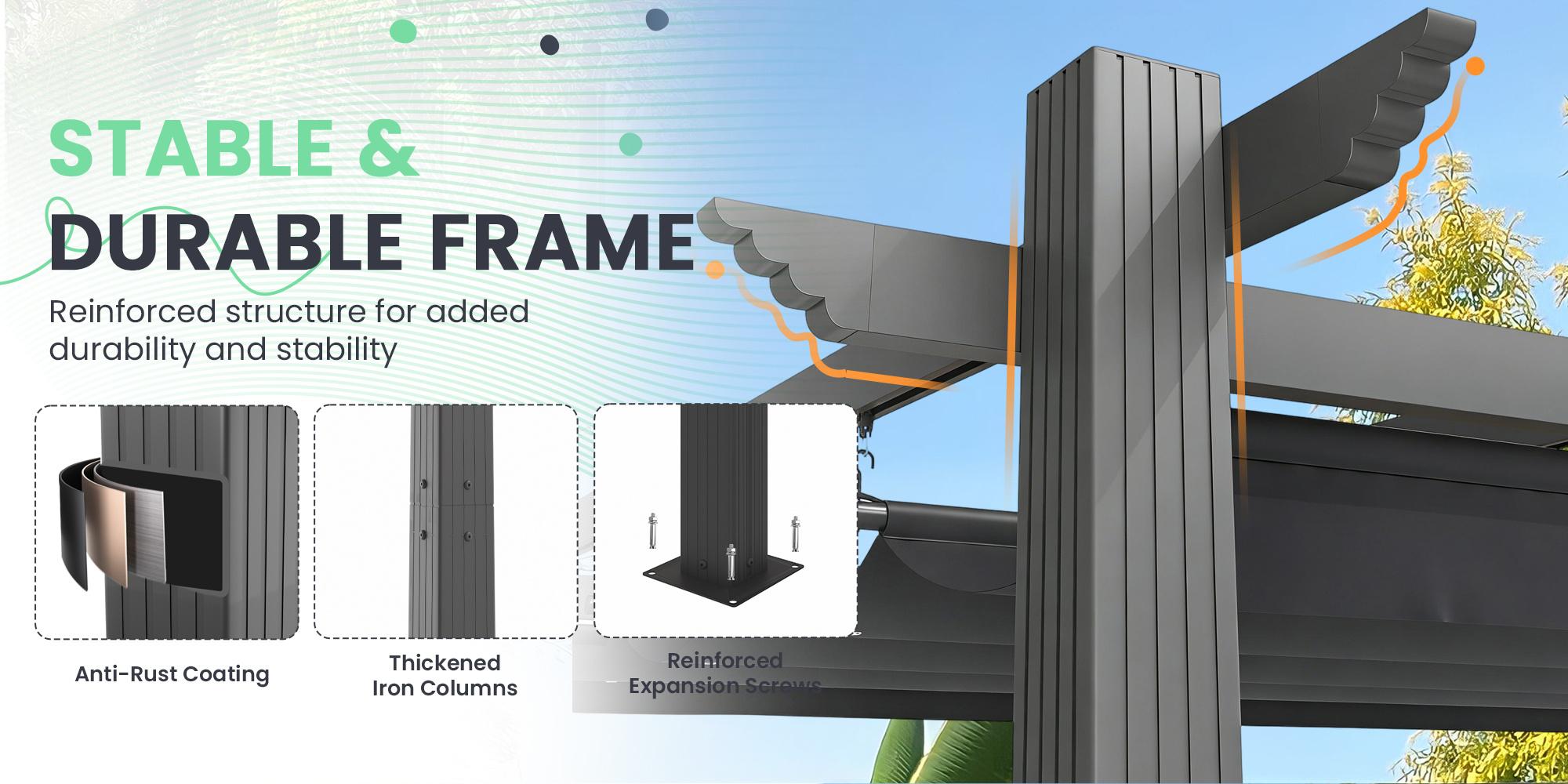 10' x 13' Outdoor Pergola with Retractable Canopy, Heavy-Duty Metal Frame and Adjustable Patio Shade Roof, Gray/Khaki