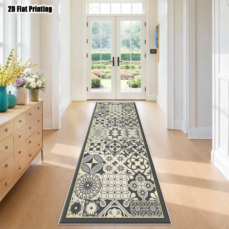 1pc  Velvet Runner Rug, Vintage Geometric Pattern Design, Machine Washable and Versatile, Suitable for Living Room/Bedroom/Foyer/Office/Study and Other Areas, Creates a Warm Home Atmosphere, 2D Printed Runner Rug