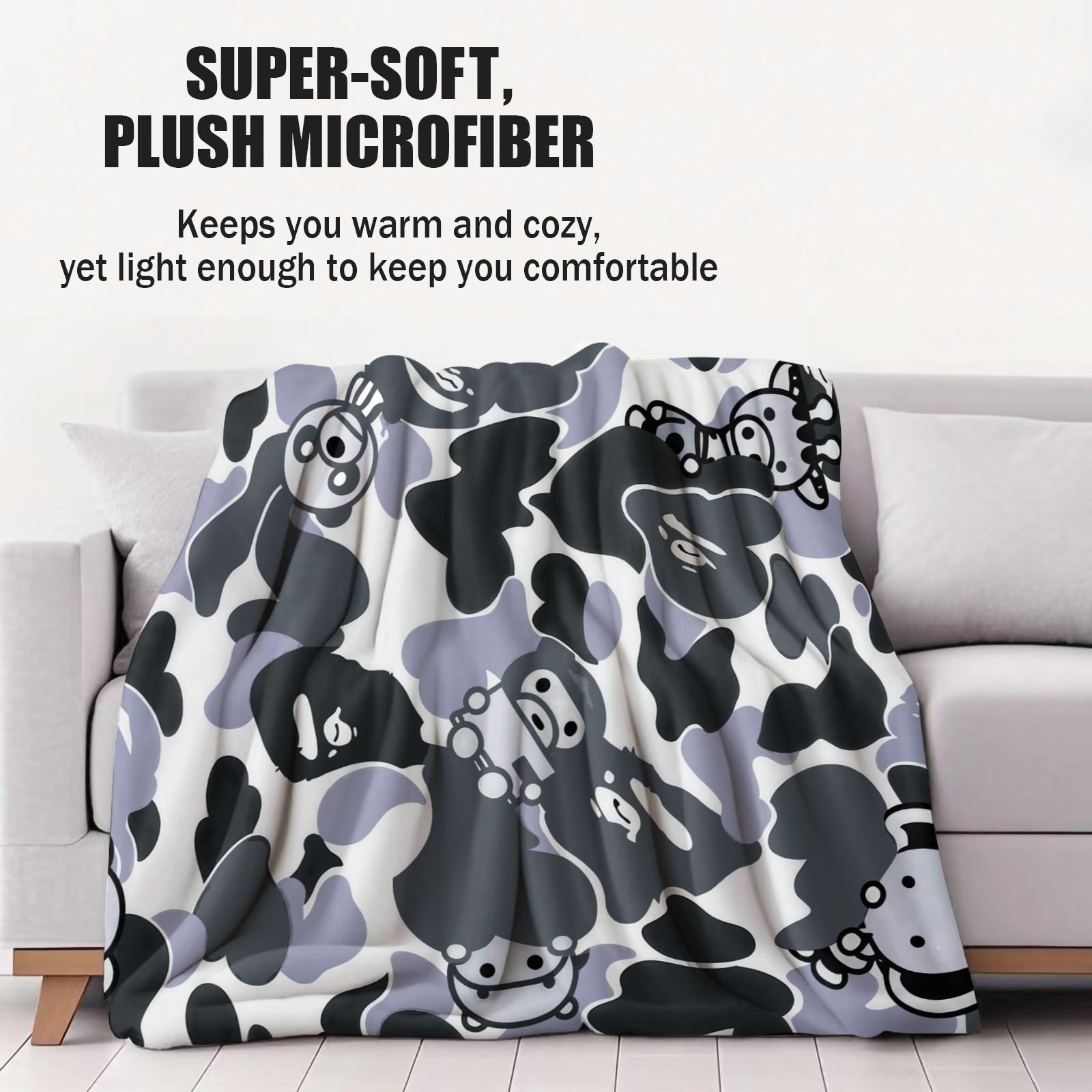 Cartoon Camo Anime Flannel Blanket, Multi-use for Car, Home & Library, Soft Lightweight and Machine Washable, Trendy Gift for Housewarming, Christmas & Birthday