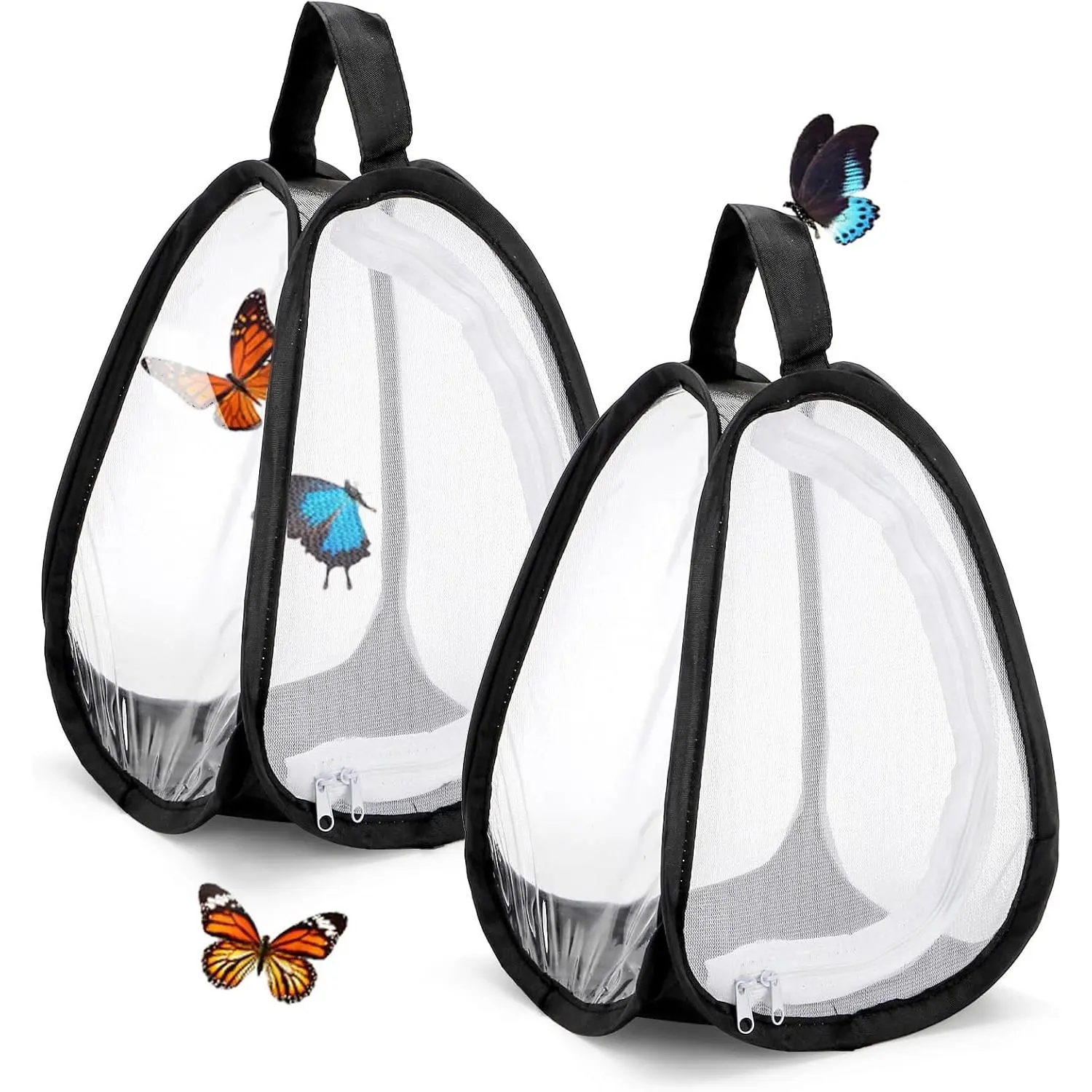 2 Pack Collapsible Insect & Butterfly Habitat Cage, Pop-Up Mesh Enclosure with Clear Viewing Window, Zipper Access & Polyester Base, 7.75 x 7.75 x 11 Inch