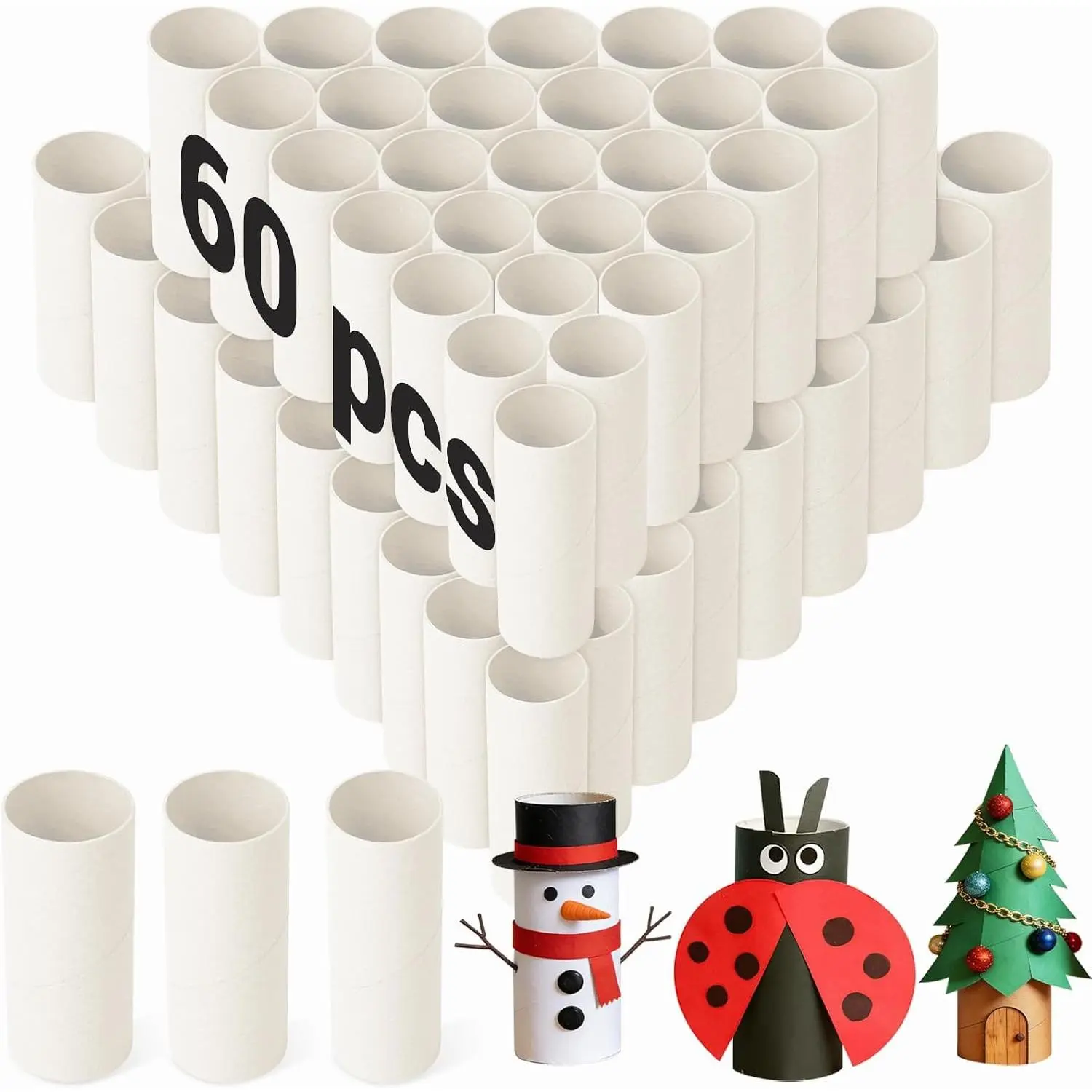 60Pack White Cardboard Tubes for Crafts, 1.38x3.98, Bulk Paper Rolls for Kids DIY, Classroom Art Supplies, Holiday Decor