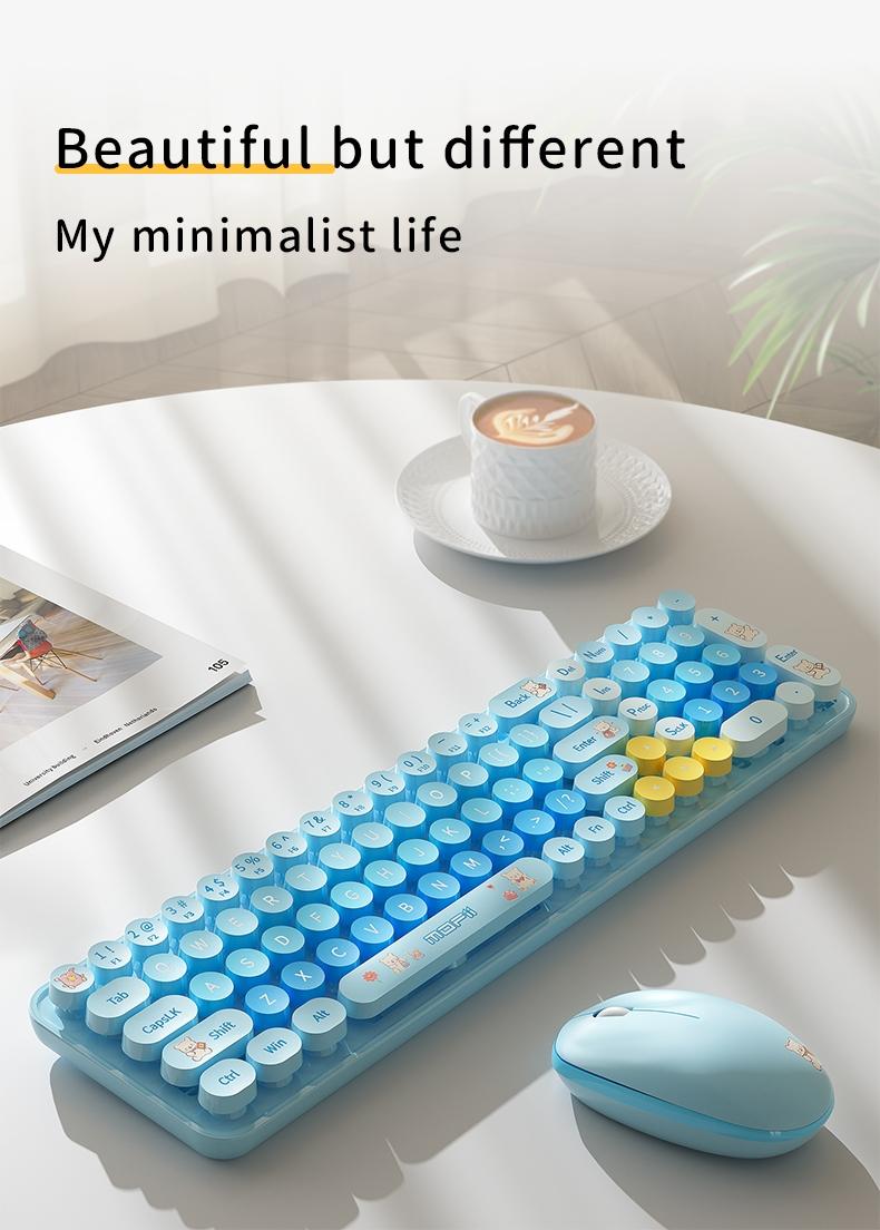 MOFii 1 Set Blue Bear Wireless Keyboard and Mouse Combo, Aesthetic Desk Essential for Students, 2.4G Plug and Play, Compatible with Laptop & Desktop, US Qwerty (Battery Not Included)