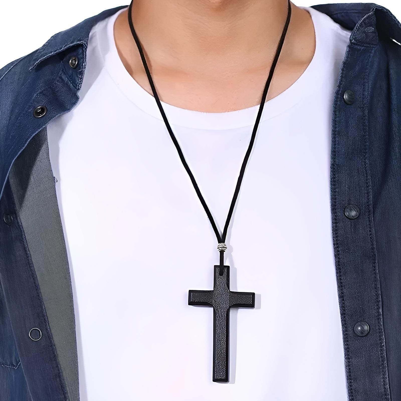 Unisex Wear 2-Pack Minimalist Wooden Cross Necklaces - Handmade Religious Jewelry with Cross Shape, Letter Motif - Everyday Gift Set