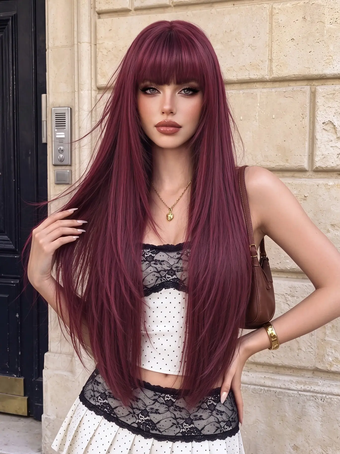 32-Inch Elegant Long Layered Women's Wig, Silk Synthetic Fiber, Daily Office Wear, Glam & Party, Street Fashion, Photography, Girl Gift