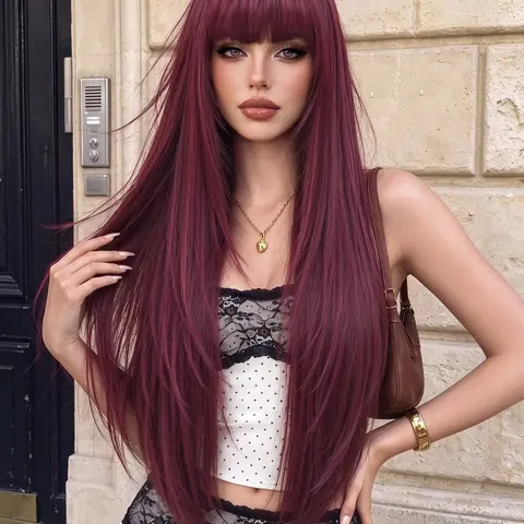 【Black Friday】Women's 32-Inch Elegant Long Layered Wig, Silk Synthetic Fiber, Street Style Long Straight Wigs for Daily Office, Glam Party and Photoshoot Looks, Ideal Gift for Girls