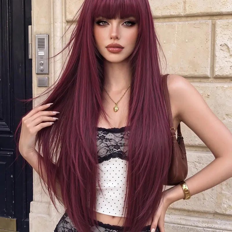 【Black Friday】Women's 32-Inch Elegant Long Layered Wig, Silk Synthetic Fiber, Street Style Long Straight Wigs for Daily Office, Glam Party and Photoshoot Looks, Ideal Gift for Girls