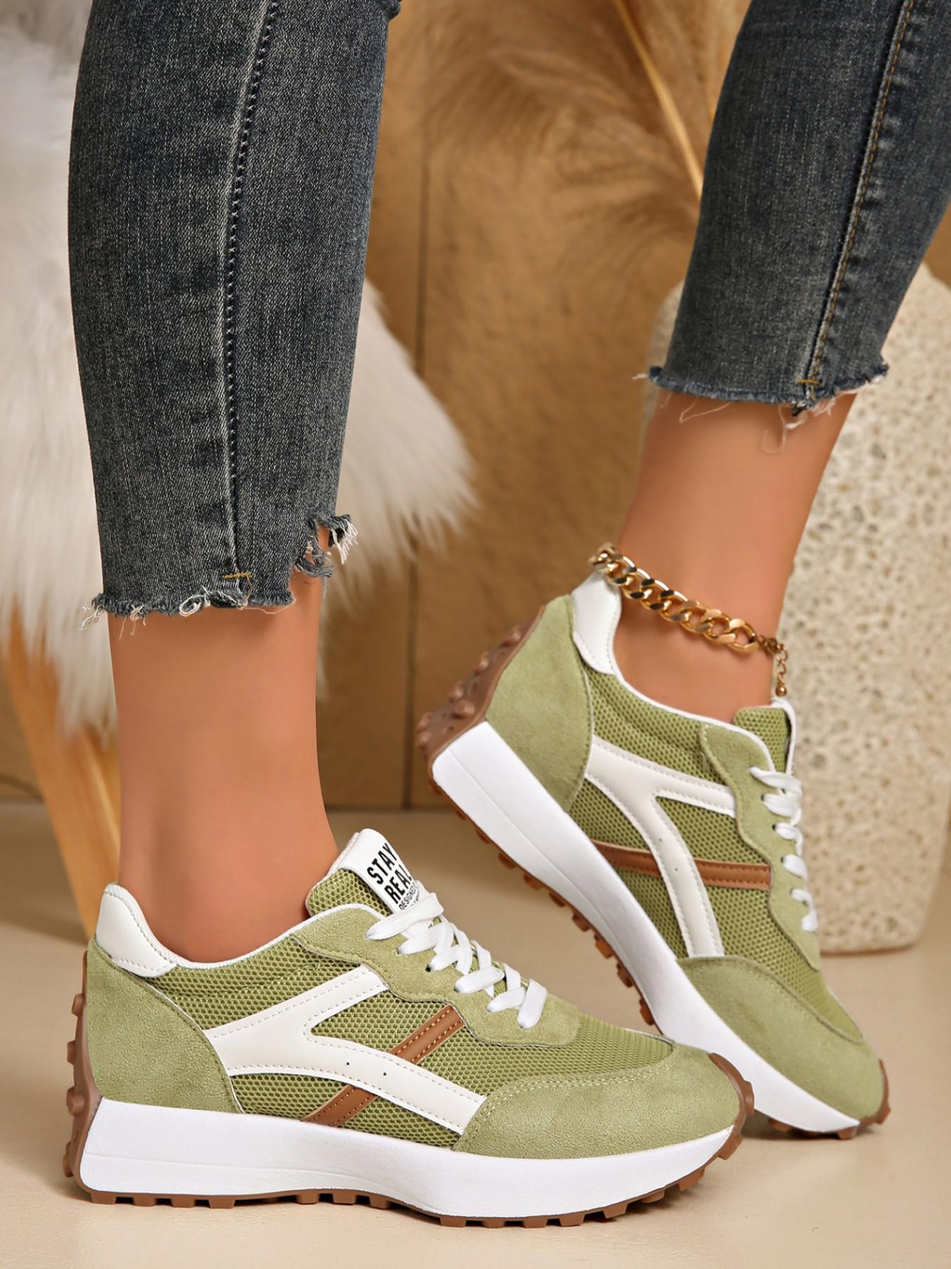 Women Height Increasing Thick Sole Non Slip Comfortable Breathable Colorblock Running Shoes Outdoor Running Sneakers for Outdoor Sports