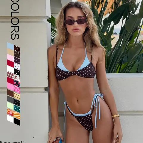 2027 New European Style Two-Piece Swimsuit for Women, French Vintage Polka Dot Bikini, Fitted Wireless Design, Multiple Colors Available