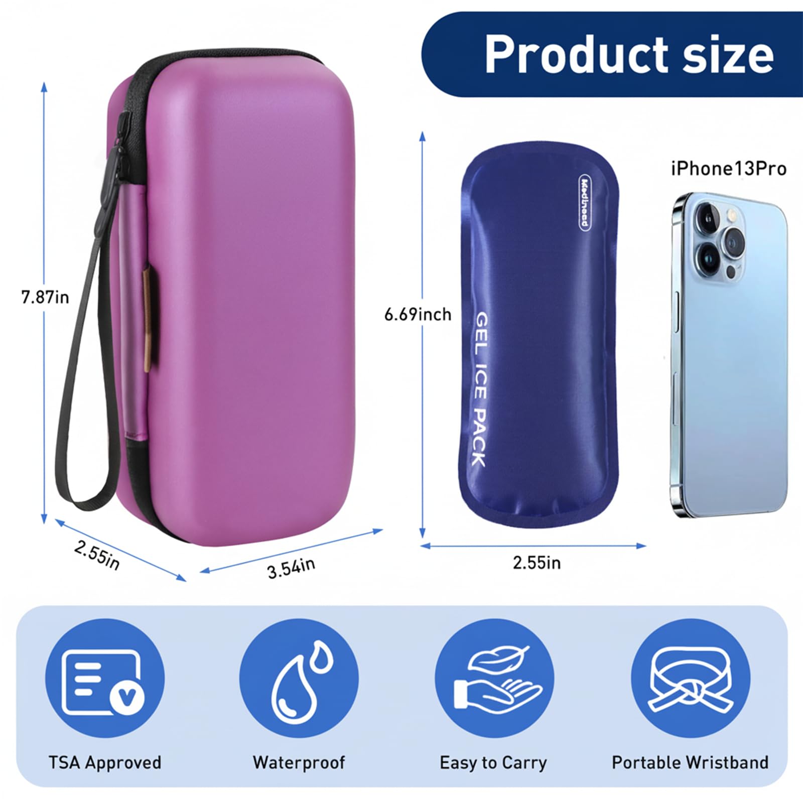 Insulin Cooler Travel Case, Portable EVA Medicine Travel Cooler,travel essentials，Diabetes Case with 2 Reusable Ice Packs TSA Approved for Diabetic Supplies Patent Pending