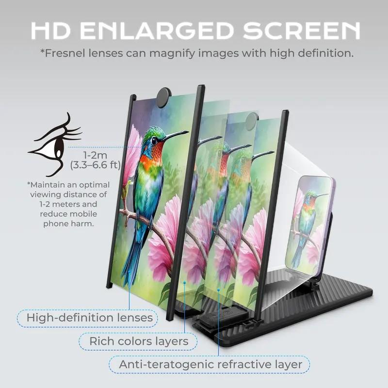 5-In-1 Vertical Screen Amplifier HD Version with Bluetooth-compatible Remote, 3D Foldable Smartphone Stand, Compatible with All Phones