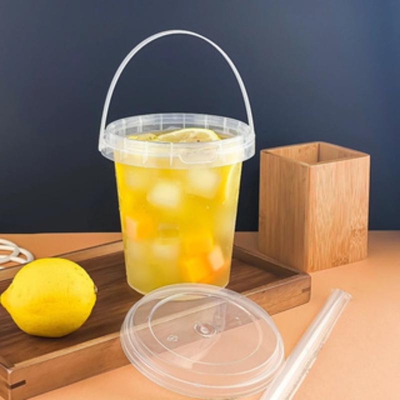 6-piece set of 500ml disposable plastic beverage containers with handles, lids, and straws; transparent fruit tea/bubble tea cups; suitable for takeout; food-grade PP portable juice containers; Plastic Clear Cups