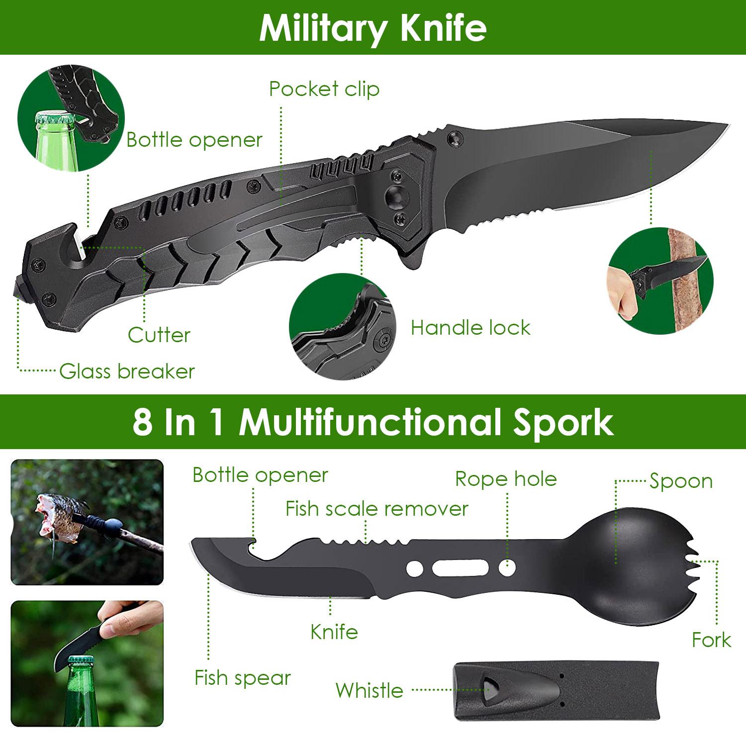 47Pcs Emergency Survival Kit Survival EDC Gear Equipment Tool First Aid Supplies Kit Tools with Pouch for Hiking Hunting Disaster Camping Adventure,summervibes summerwins