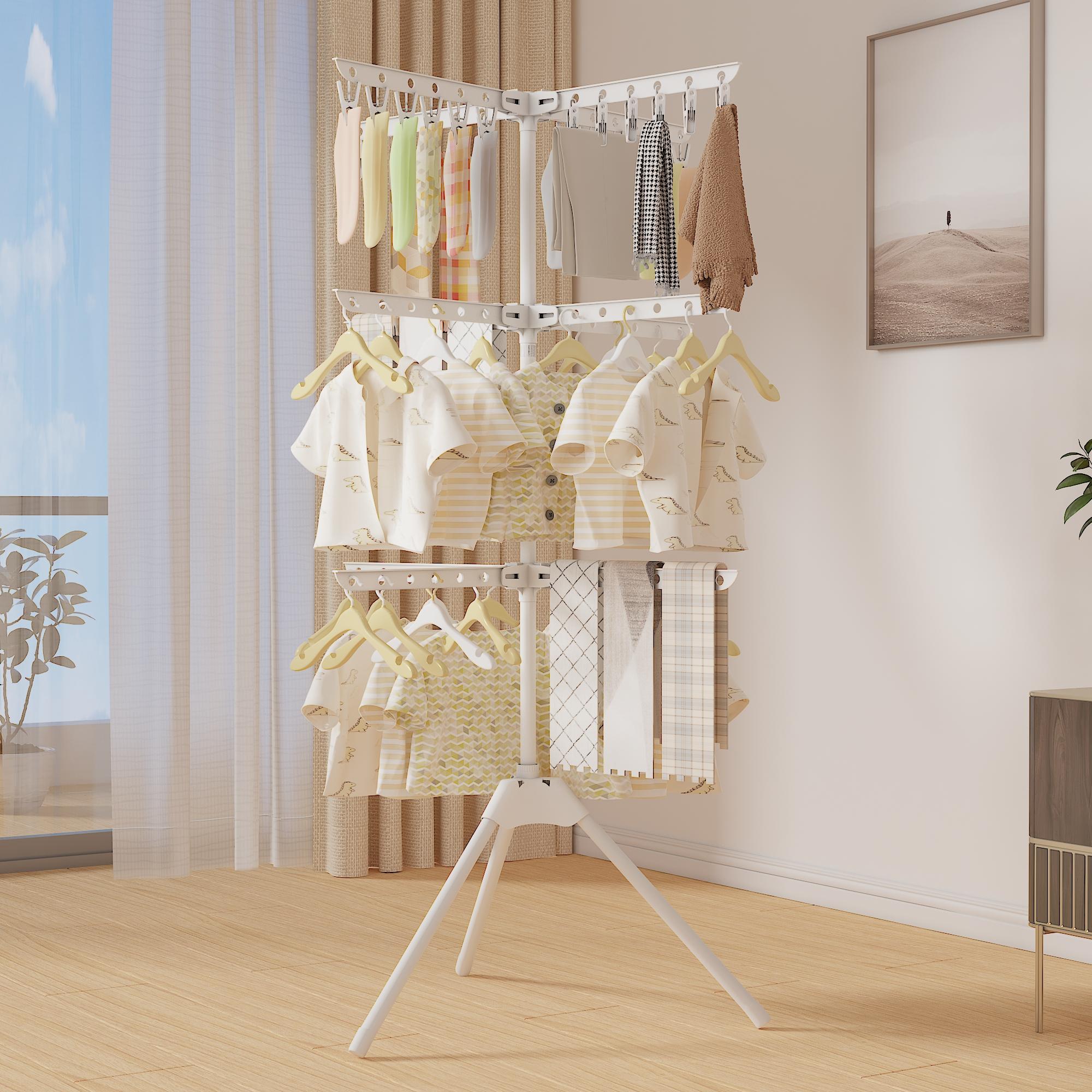 Space-Saving Foldable Tripod Clothes Drying Rack with 24 Clips, Ideal for Indoor, Poolside, RV Travel, Compact Laundry Stand, Lightweight Portability