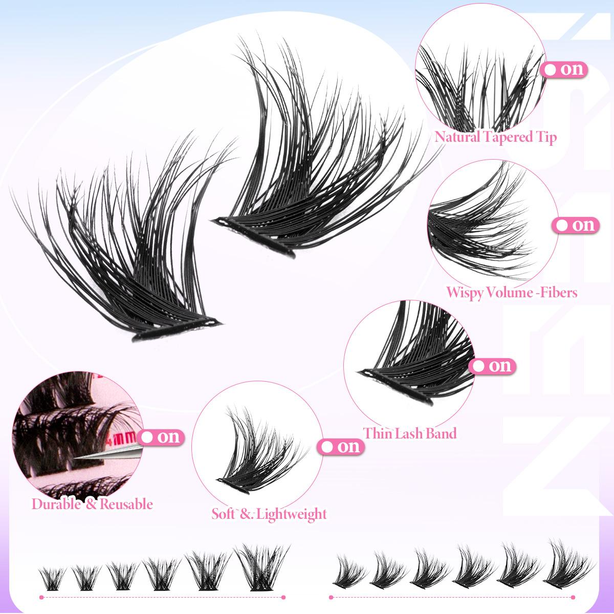 Mixed Length Individual False Eyelashes Kit, 1 Set Dense Look DIY Eyelash Extensions with Accessories,Bond &Seal &Remove &Eyelash Tweezers &Brush , Self Grafting Curling Fake Eyelashes for Women, Makeup Products