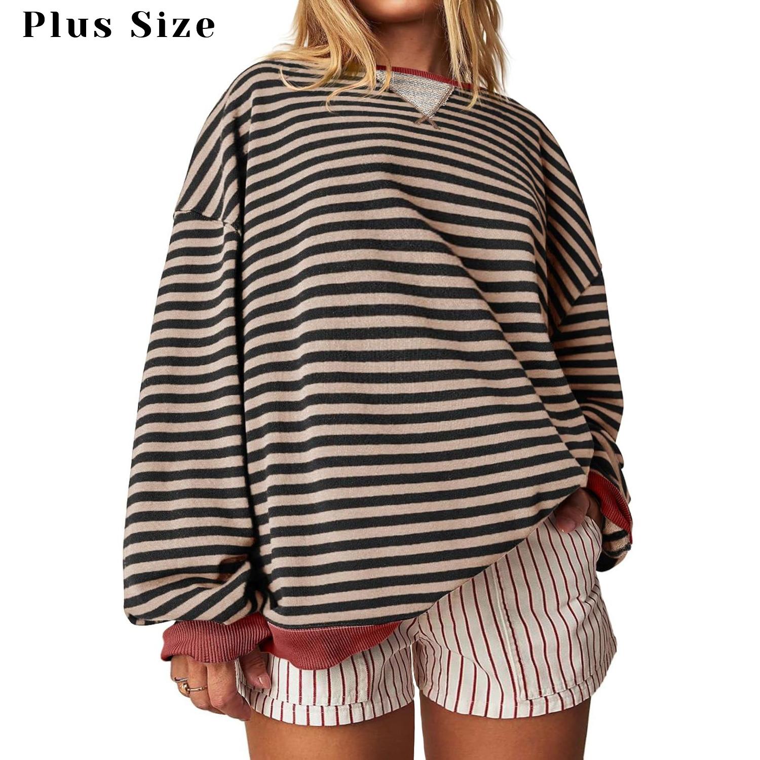 【Plus Size】Imily Bela Womens  Striped Oversized Sweatshirt Color Block Crew Neck Long Sleeve Shirt Casual Loose Pullover Top Y2K Clothes