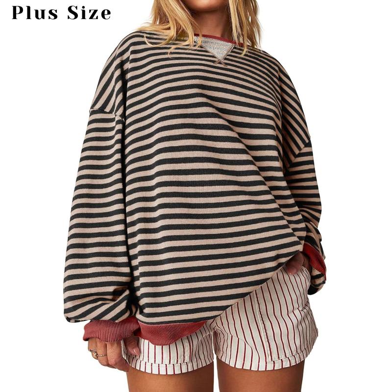 【Plus Size】Imily Bela Womens  Striped Oversized Sweatshirt Color Block Crew Neck Long Sleeve Shirt Casual Loose Pullover Top Y2K Clothes
