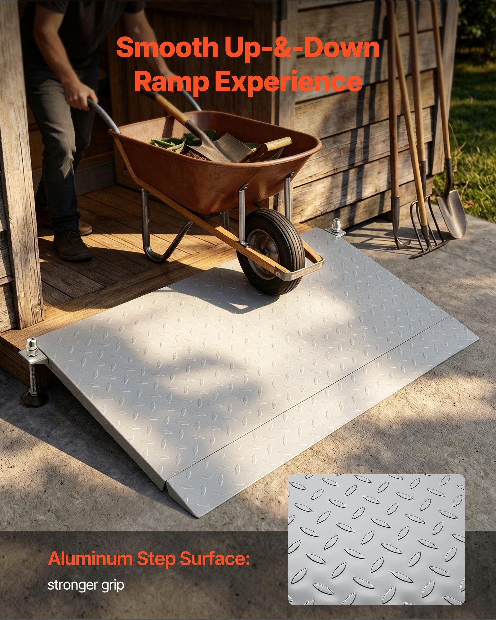 VEVOR Threshold Ramp for Doorways, 42.5 x 23.2 in, Platform Aluminum Wheelchair Ramp with Adjustable Height, Non-Slip Door Threshold Ramps, 1000 lbs Capacity, for Home Steps, Wheelchairs, Walkers