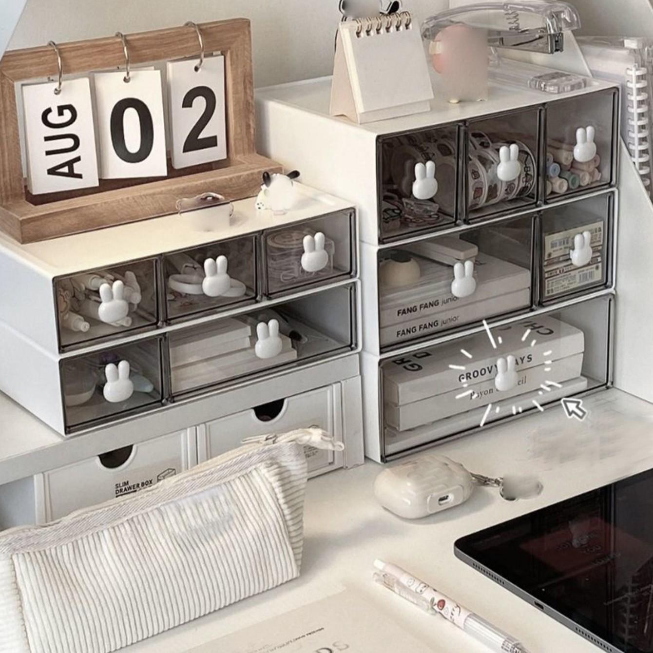 1pc Stationery Organizer Box, Desktop Student Multi-Compartment Drawer Pen Holder, Office Tape Hair Accessory Small Items Storage