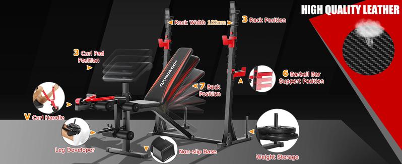 【TikTokShopBlackFriday】OPPSDECOR 900LBS Weight Bench Set with Squat Rack with Leg Extension Bench Press Set Workout for Home Gym dumbbell set foldable weight