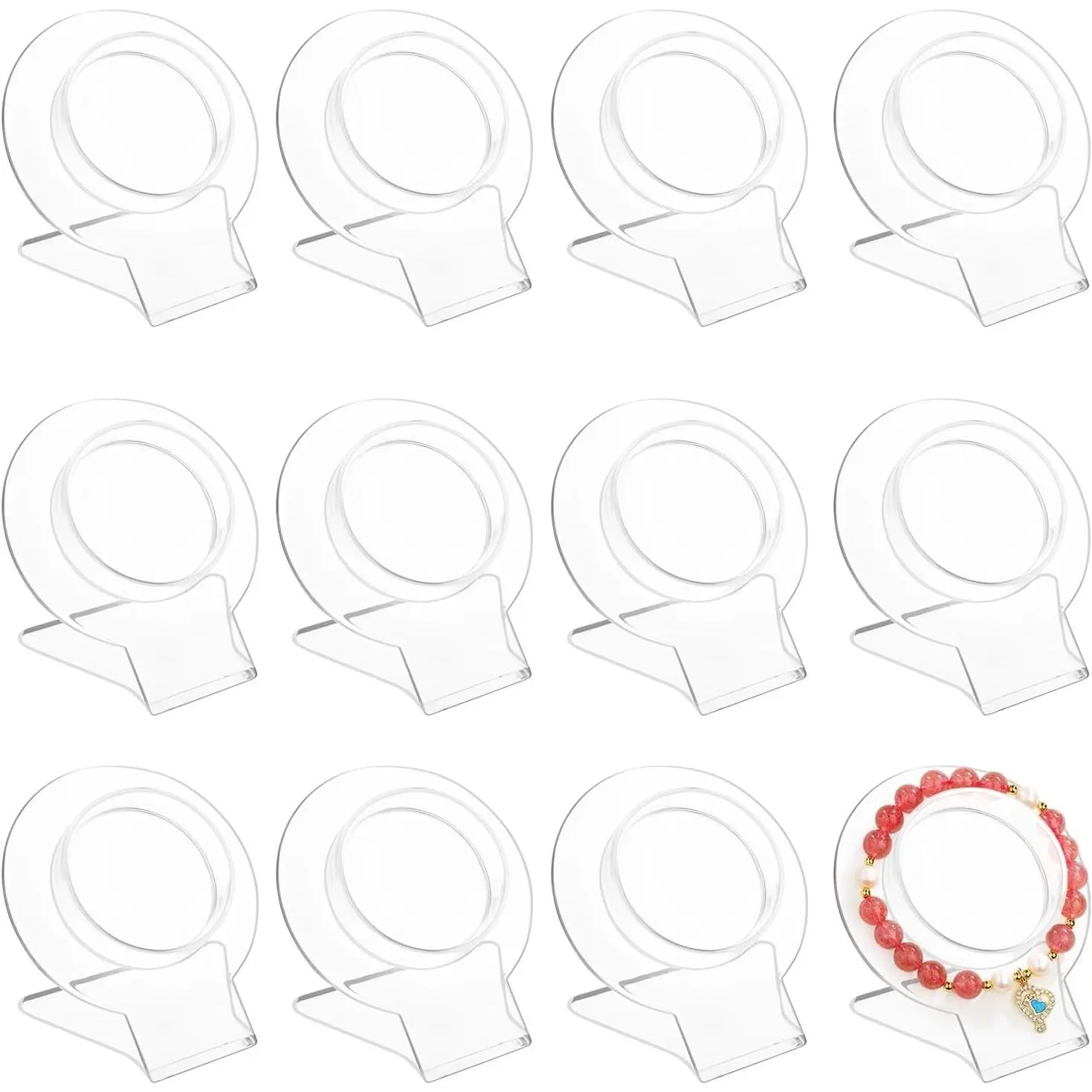 12 Pcs Acrylic Bracelet Displays Stands Clear Jewelry Display Holder Bangle Organizer Rack Bracelet Storage Showcase for Home Store