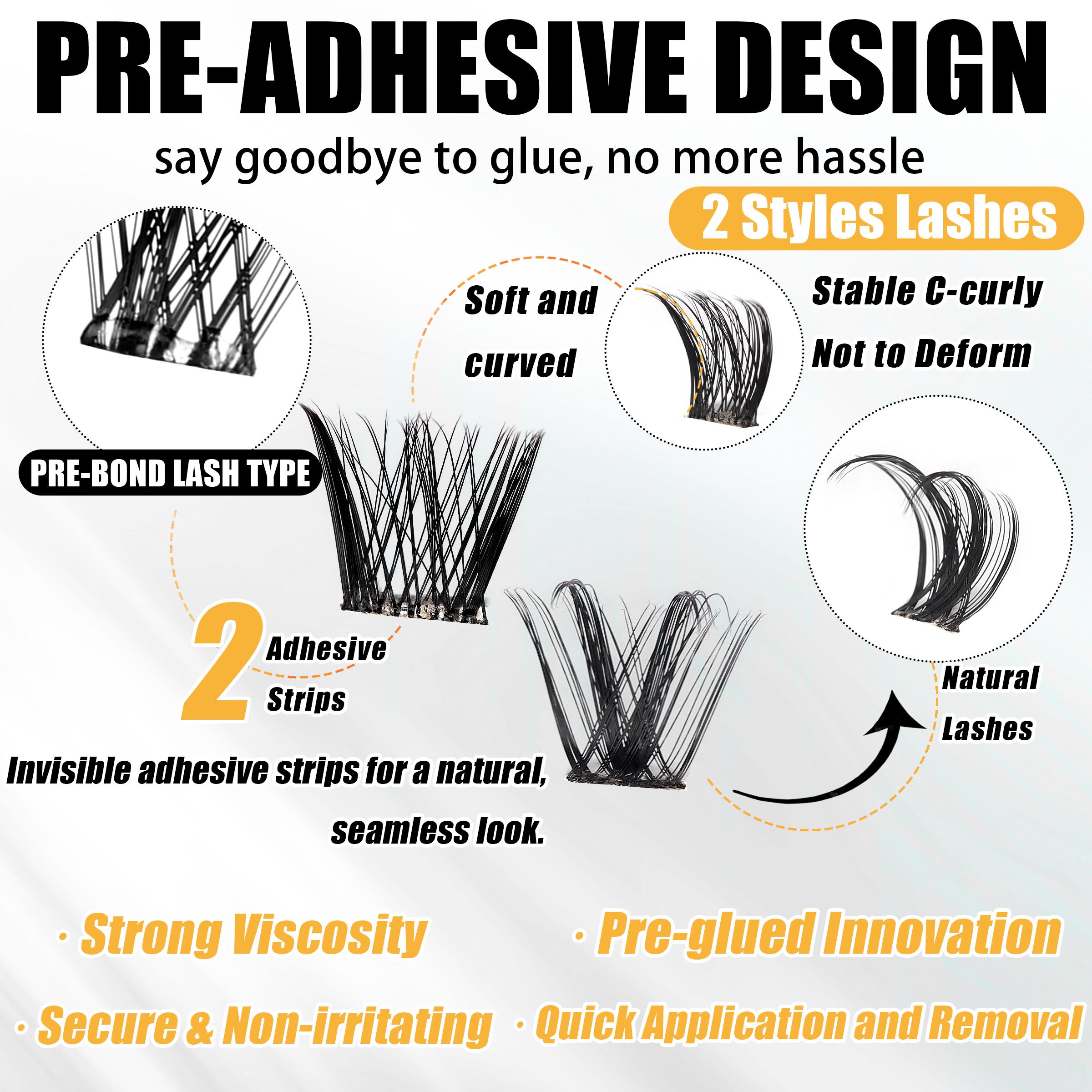 2 Styles Self Adhesive Lash Clusters Kit No Glue Eyelashes extensions Kit Wispy Lashes C-curly Volume Cluster Eyelash 10-16mm Pre glued Eyelash Clusters Individual Lashes with Tweezers 5 Eyelash Brush Easy Makeup Eyelashes Extension Set, Diy Lash Clusters