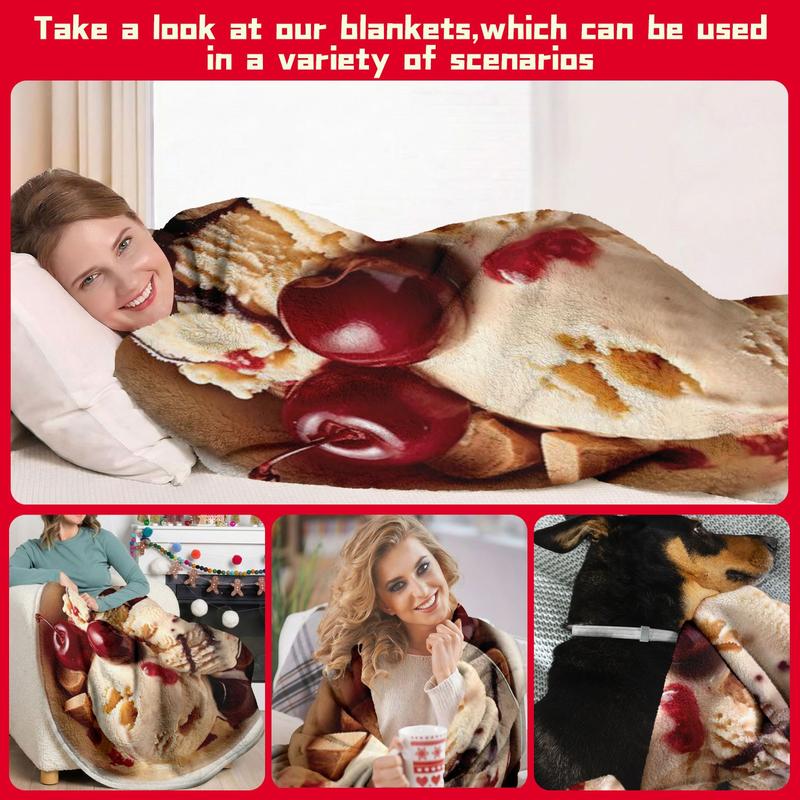 Delicious Ice Cream Print Blanket, Soft Plush Non-Shedding Warm Blanket, Home TV Watching, Camping Picnic, Office Nap All-In-One Use