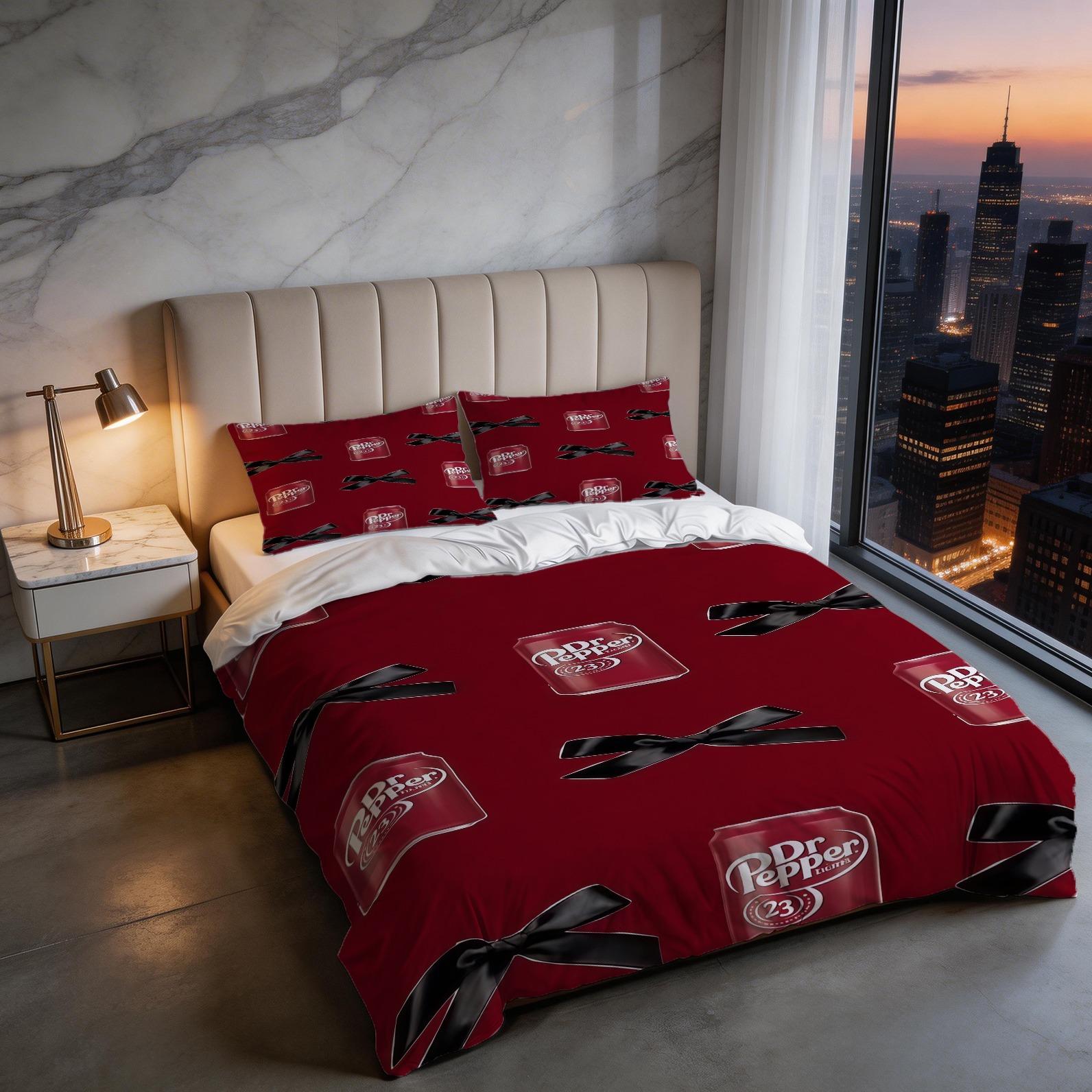 2/3 Piece Dr Pepper Duvet Cover Set, 1 Duvet Cover + 1/2 Pillowcases (NO FILLING INCLUDED), Retro Soda Drink Themed Bedding, Cute Floral Bedroom Decor for Soda Lovers, Ideal Gift for Dr Pepper Fans