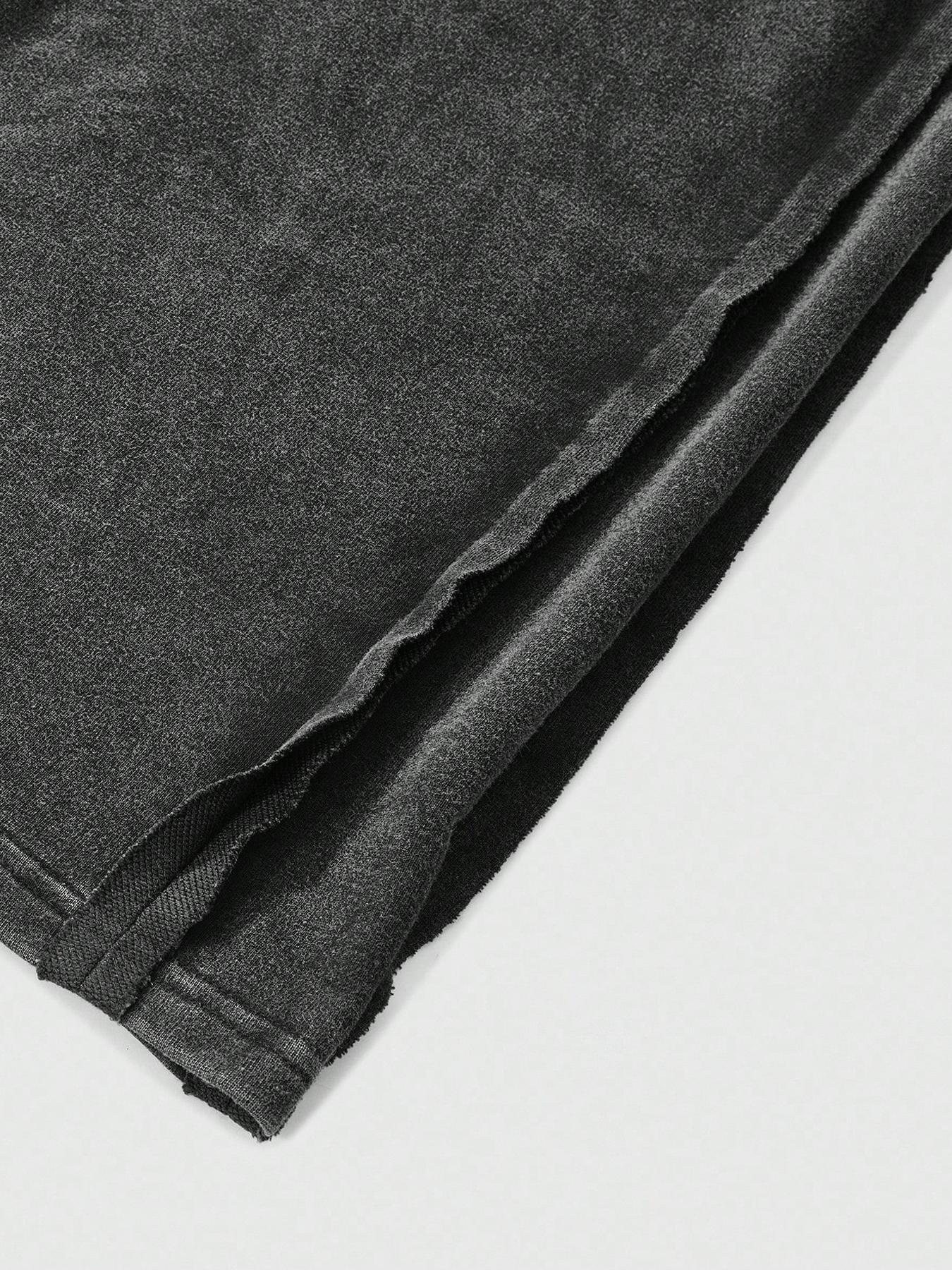 Men's Washed Cotton Sweatpants with Side Hem Stitching Design, Gothic Print Pattern, Comfortable Casual Pants for Daily Wear