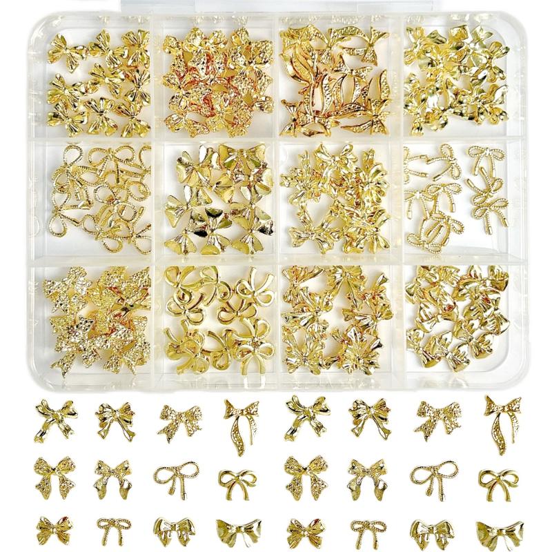 1 Box 3D Alloy Series Bows Nail Charms Trendy Heavy Luxury Golden Tie Decorations DIY Y2K Manicure Supplies Nail Art Tools