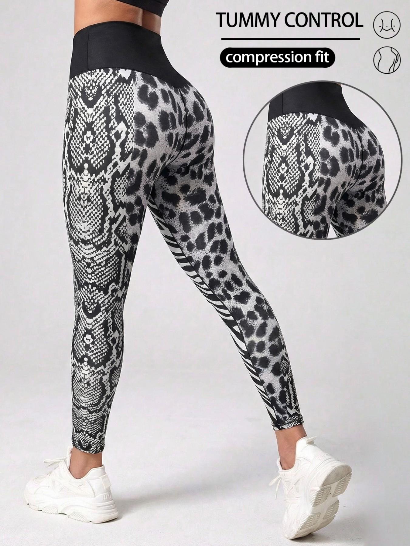 Women's Casual Sporty Yoga Pants, High Waist Butt Lifting Tight Fit, Leopard Snake Zebra Patchwork Printed Sports Leggings