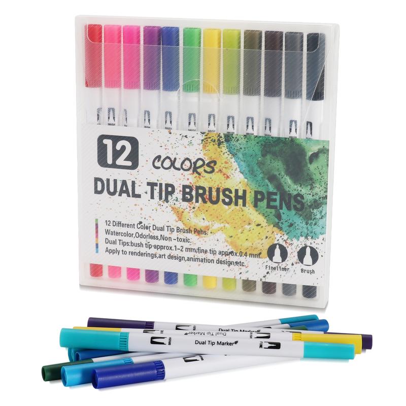 Double-Ended Watercolor Pens Set, Fine Tip, Brush Marker Pen, Non-Toxic Washable Markers, Ideal for Adult Artists Drawing & Coloring, Acrylic Paint Markers