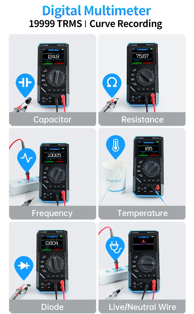 FNIRSI DST-210 Series 3-in-1 Portable Electrical Measuring Tool - Digital Smart Multimeter, 10MHz Scope, Multifunctional Oscilloscope, Signal Source, 2.8-Inch Color TFT Screen, Waveform Export, 400V Max, 19999-Count, 3000mAh, 48MSa/s for Electricians