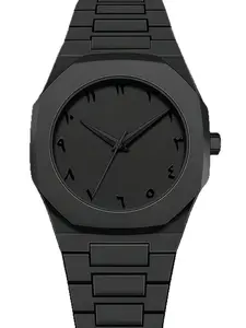 Dark-style Arabic numeral wristwatch with all-black steel band design. A small-scale, high-end men's watch featuring sleek lines, elegant analog dial.