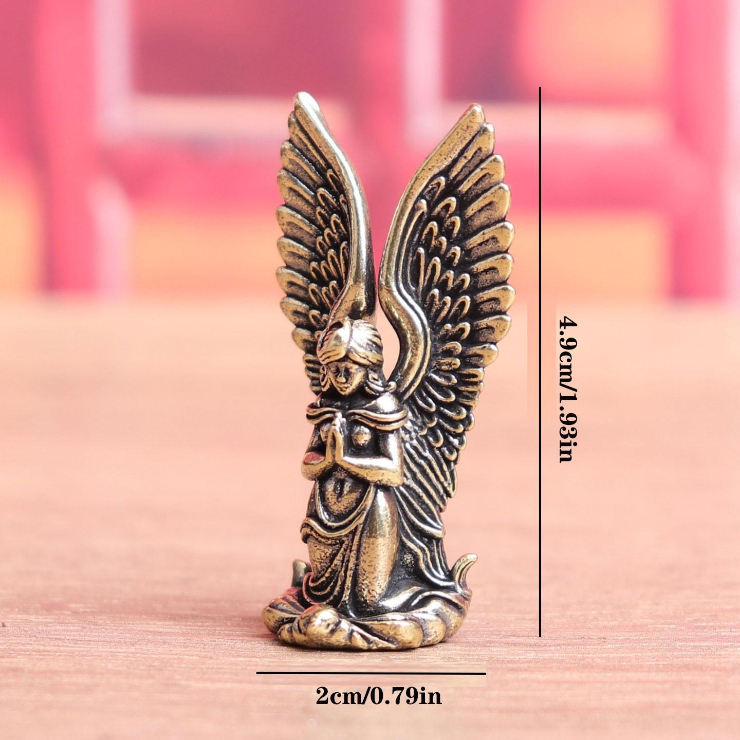 Pure Brass Goddess Angel Guardian Antique Home Decor, Retro Style Desktop Tea Pet Sculpture, Love God Desk Ornament, Girlfriend Gift (4.9cm*2cm)