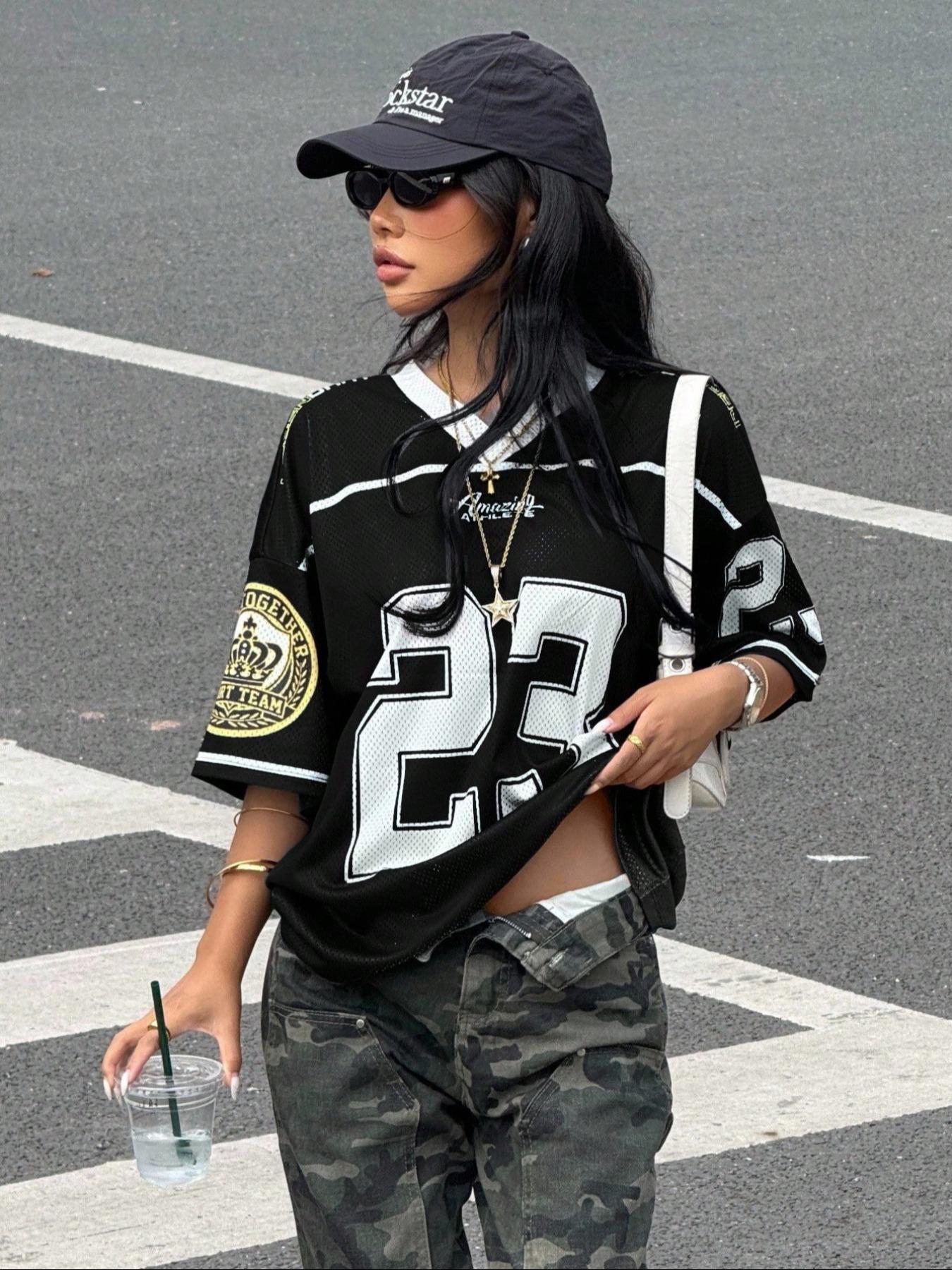 Women's Y2k23 Retro Mesh Breathable Sports Jersey, Streetwear Daily Wear Top, Loose-Fit Short Sleeve, All Seasons Fashion