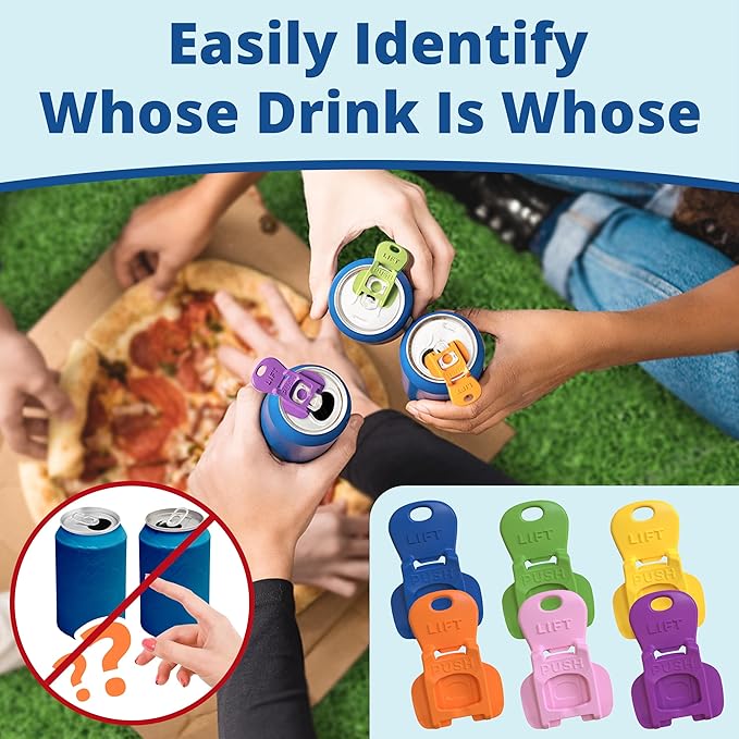 【12 PACK】Beverage Barricade Tab Covers 6/12PK, Easy Open Drink Can Caps for Pop, Soda, Beer, Reusable Bug-Proof and Dustproof Shields, Perfect for Tailgates, Camping, Backyard BBQs, and Summer Fun