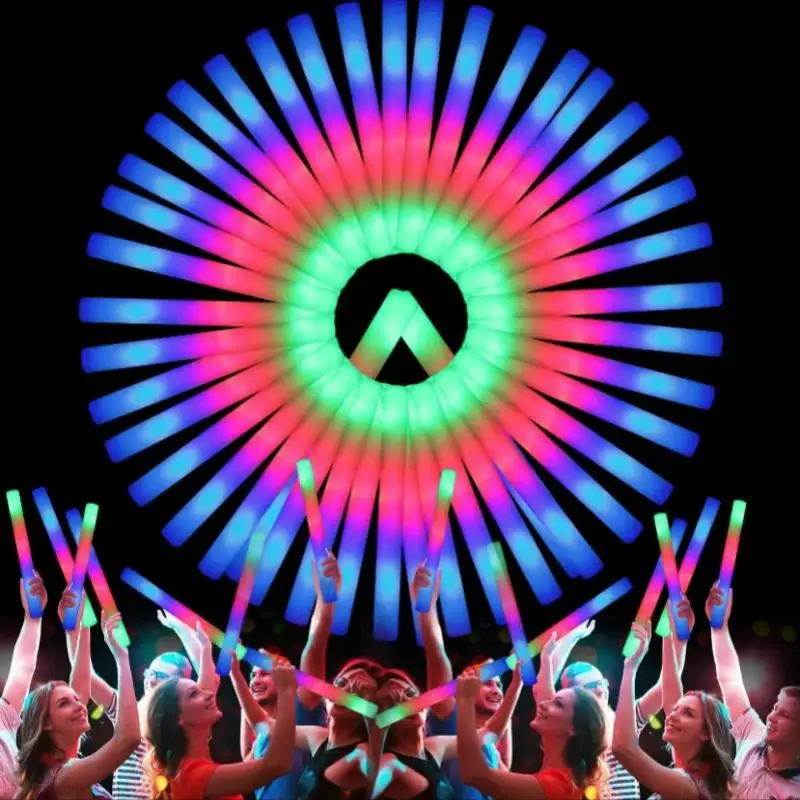25-100 PCS LED Foam Glow Sticks, Glow Sticks Bulk Party Pack With 3 Modes Colorful Flashing, Glow In The Dark Party Supplies, Light Up Foam Sticks For Wedding, July 4th, Birthday, Raves, Concert