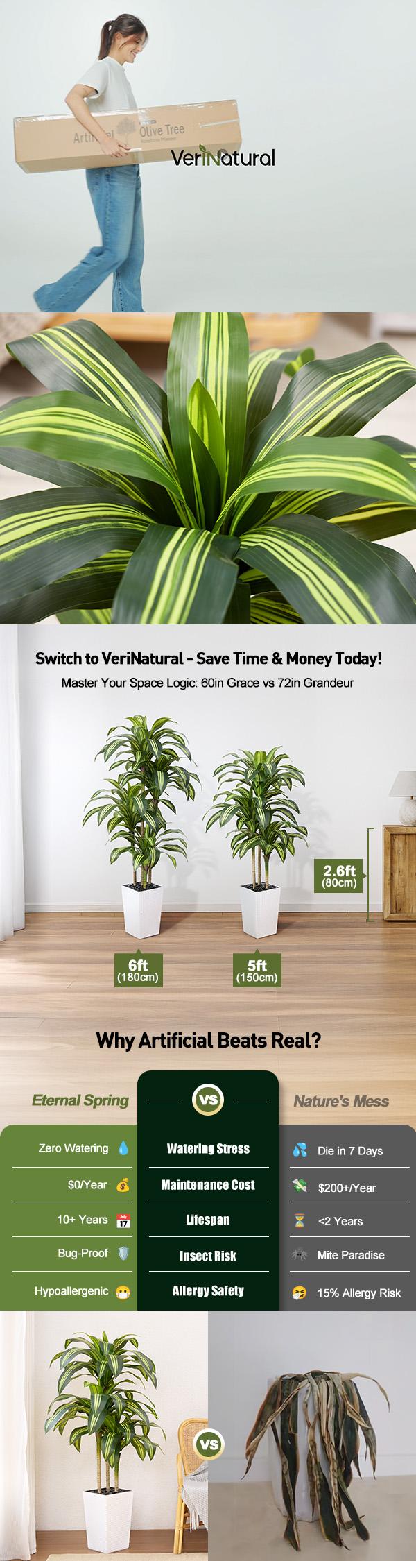 VeriNatural 5/6FT Artificial Dracaena Tree UV Resistant with Black Taper Planter for Indoor & Outdoor(VN127-H)
