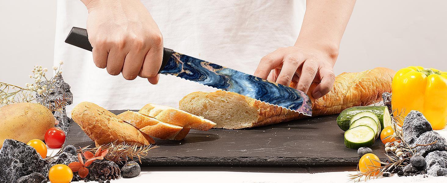 Astercook 6-Piece Stratigraphic Knife Set, 6 Anti-Rust Stainless Steel Knives with Blade Guards, Dishwasher Safe.