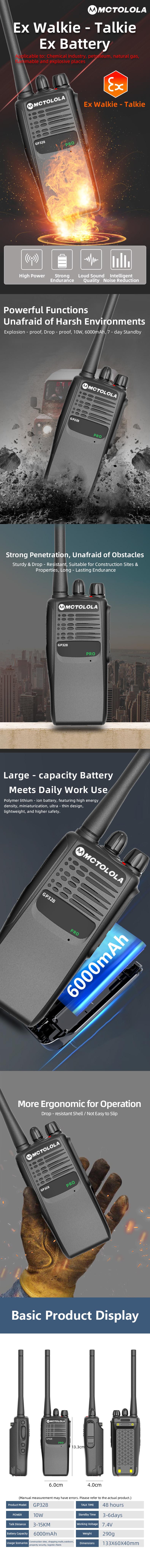 Gp-328 Explosion-Proof Handheld Two-Way Radio, 10w Long Range Industrial Walkie Talkie for Chemical Plants, Oil Refinery, Natural Gas Factory